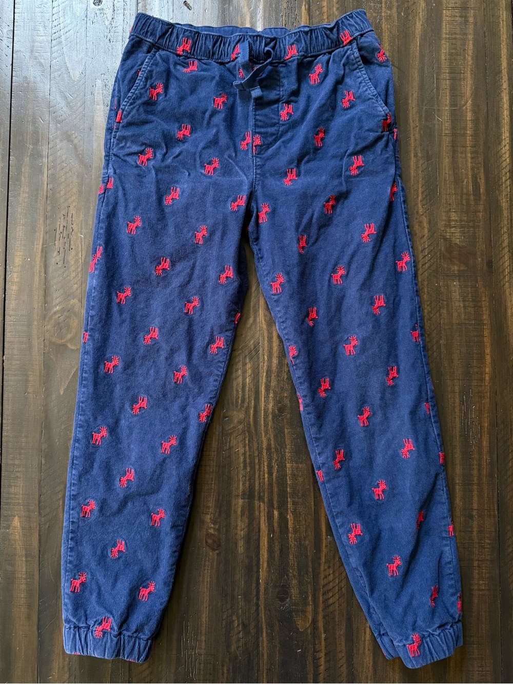 Hanna Andersson Corduroy Jogger 140 US 10 Navy Red Reindeer Drawstring Waist